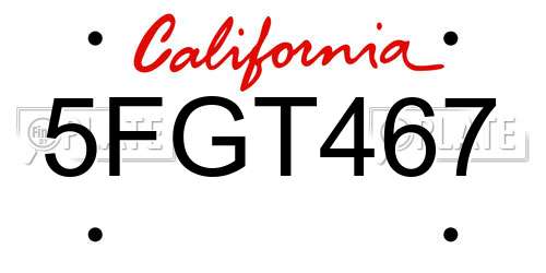 5FGT467 California License Plate