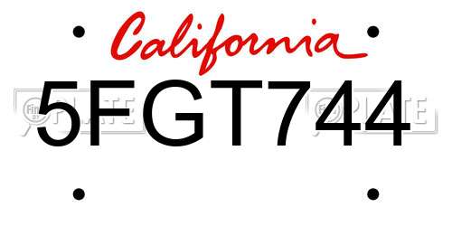 5FGT744 California License Plate