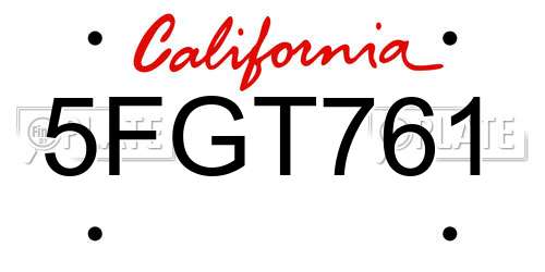 5FGT761 California License Plate