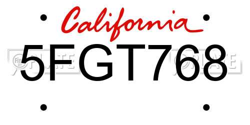 5FGT768 California License Plate