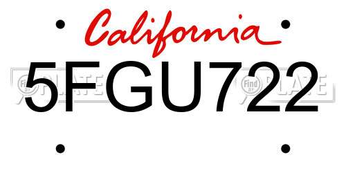 5FGU722 California License Plate