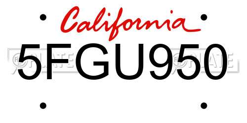 5FGU950 California License Plate