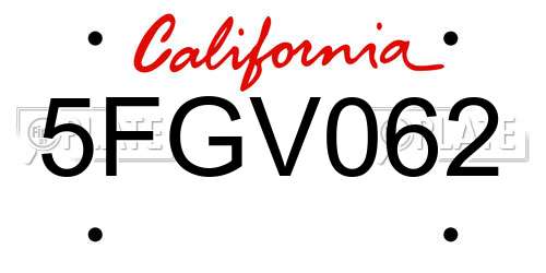 5FGV062 California License Plate