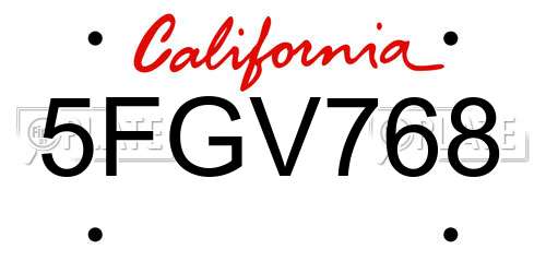 5FGV768 California License Plate