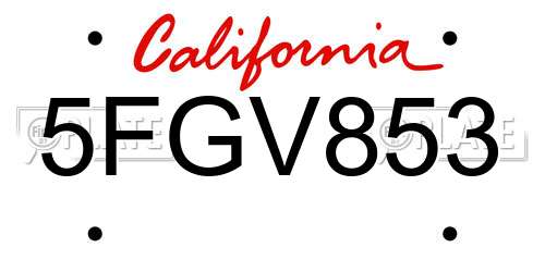 5FGV853 California License Plate