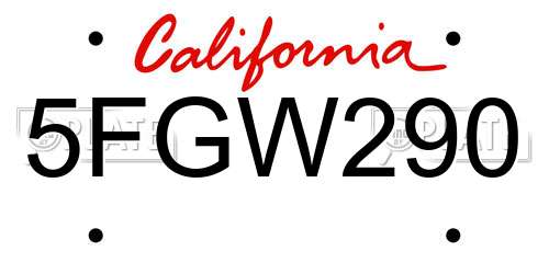 5FGW290 California License Plate