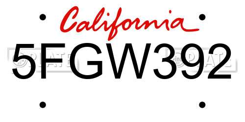 5FGW392 California License Plate