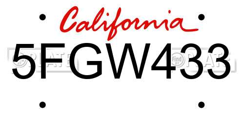 5FGW433 California License Plate