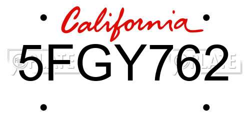 5FGY762 California License Plate