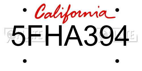 5FHA394 California License Plate