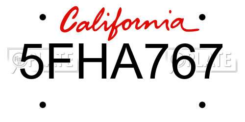 5FHA767 California License Plate