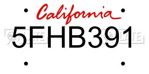 5FHB391 California License Plate