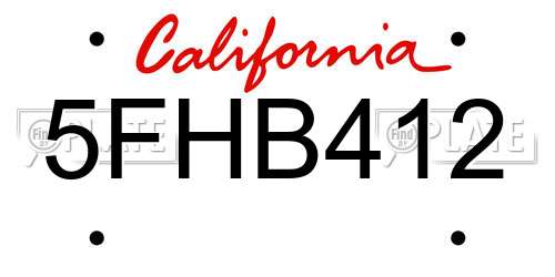 5FHB412 California License Plate