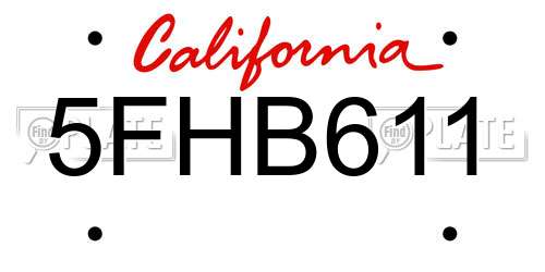 5FHB611 California License Plate