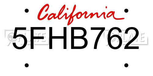 5FHB762 California License Plate