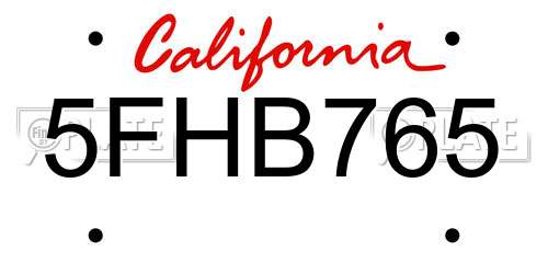 5FHB765 California License Plate