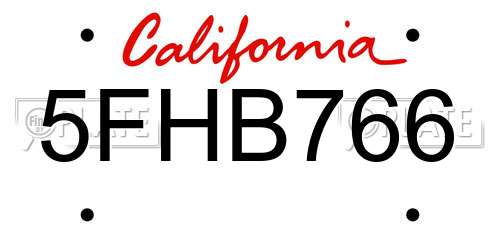 5FHB766 California License Plate