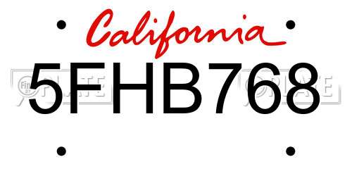 5FHB768 California License Plate