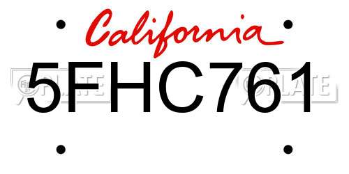 5FHC761 California License Plate