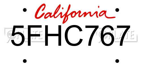 5FHC767 California License Plate