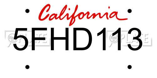 5FHD113 California License Plate