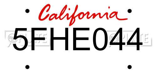 5FHE044 California License Plate