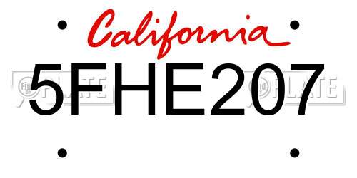 5FHE207 California License Plate