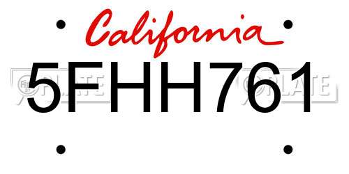 5FHH761 California License Plate
