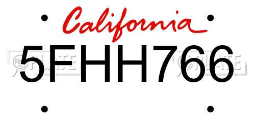 5FHH766 California License Plate