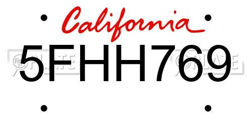 5FHH769 California License Plate