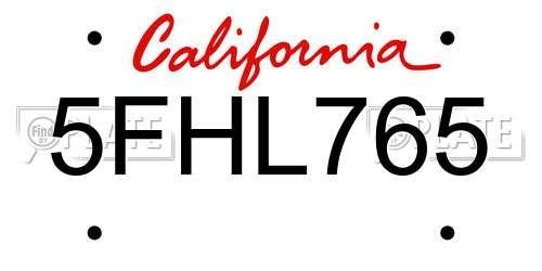 5FHL765 California License Plate