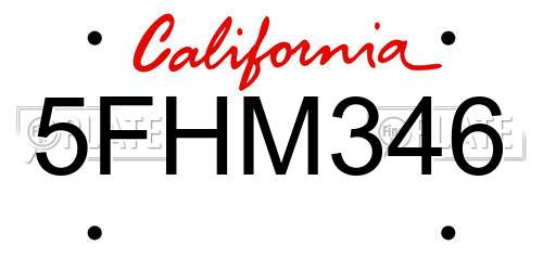 5FHM346 California License Plate