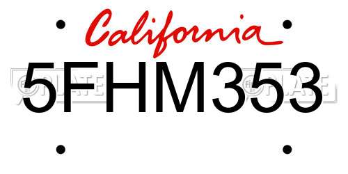 5FHM353 California License Plate