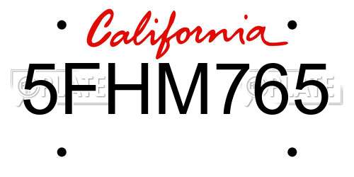 5FHM765 California License Plate
