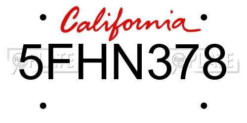 5FHN378 California License Plate