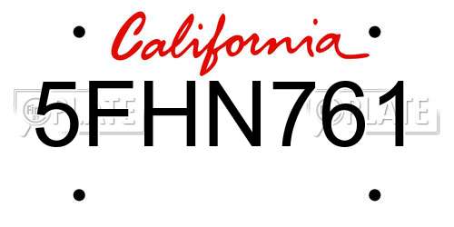 5FHN761 California License Plate