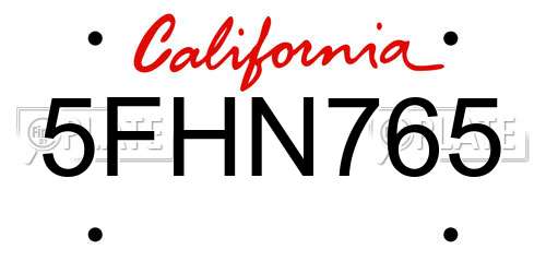 5FHN765 California License Plate
