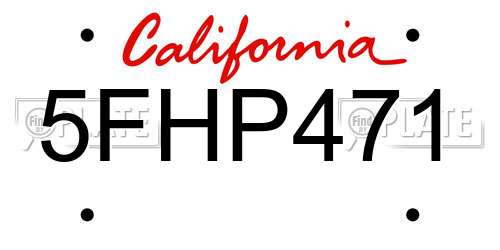 5FHP471 California License Plate