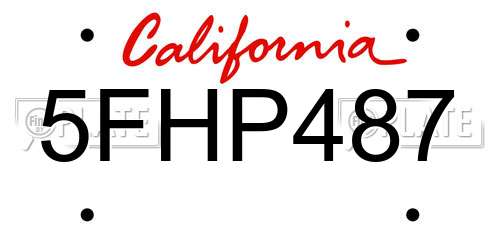 5FHP487 California License Plate