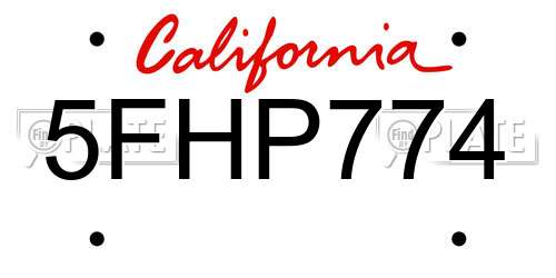 5FHP774 California License Plate