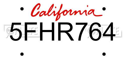 5FHR764 California License Plate