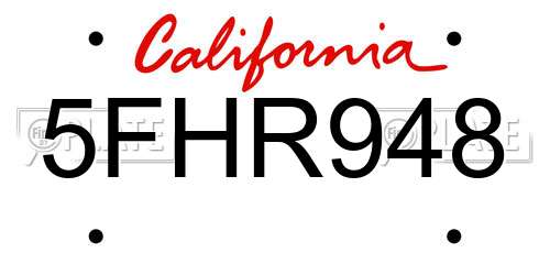 5FHR948 California License Plate