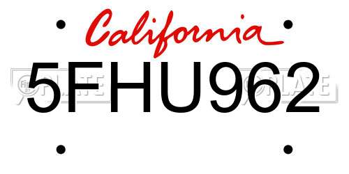 5FHU962 California License Plate