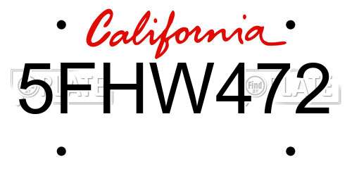 5FHW472 California License Plate
