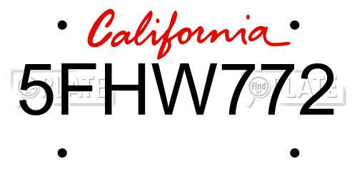 5FHW772 California License Plate