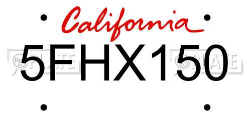 5FHX150 California License Plate