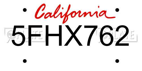 5FHX762 California License Plate