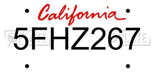 5FHZ267 California License Plate
