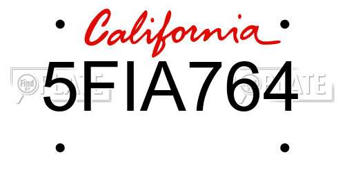 5FIA764 California License Plate