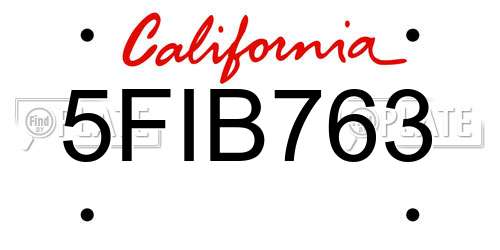 5FIB763 California License Plate
